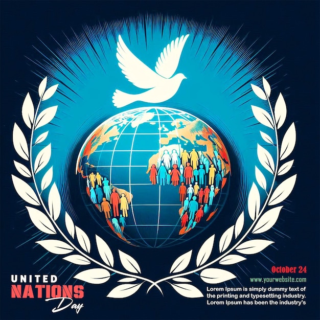 PSD vibrant united nations day banner design with global peace symbols