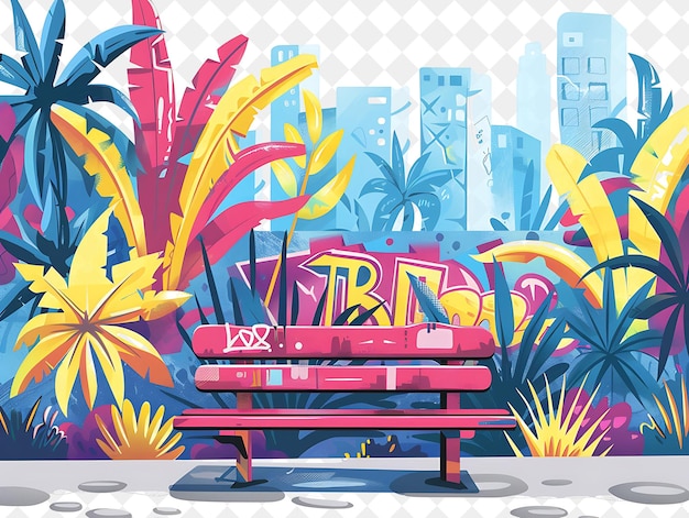 PSD vibrant urban jungle with artistic graffiti and modern stree illustration natural scenery design