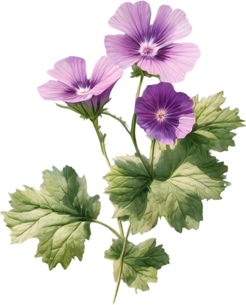 Vibrant watercolor painting of Common mallow