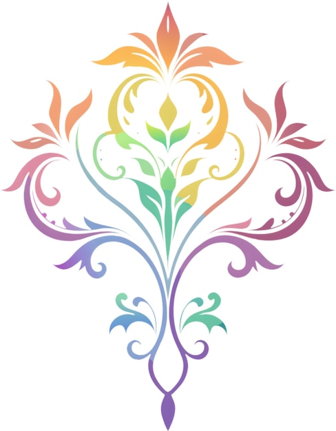 Vibrant Wildflower Tendrils on Damask Pattern Clipart