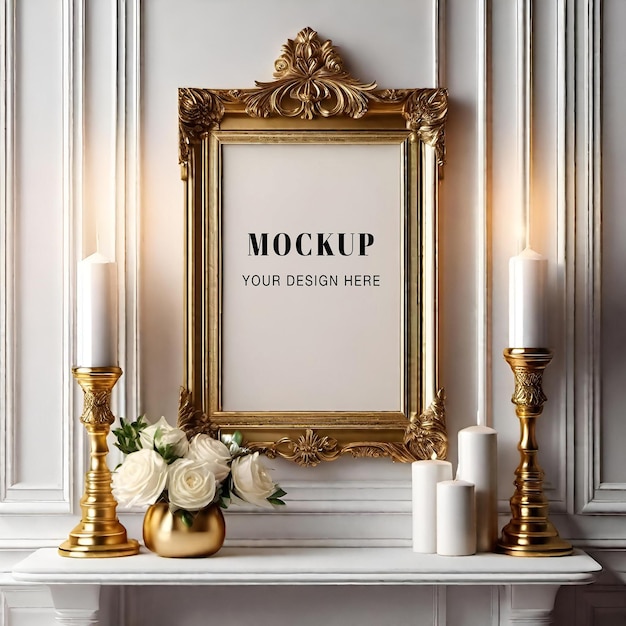 Victorian Gold Frame for Wall Art Painting Canvas Print Wall Art Mockup Poster Mockup Painting