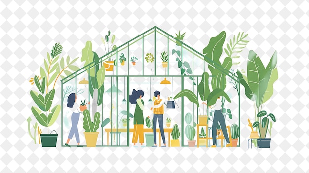 Victorian Greenhouse With Botanist Characters Having a Plant People Life Style Flat Illustration