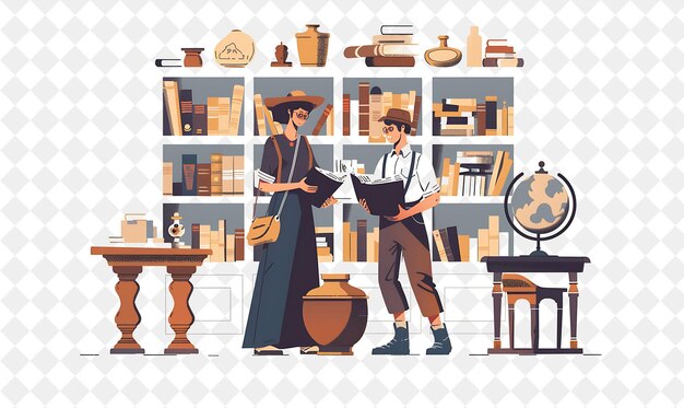 PSD victorian museum with archaeologist characters having a reli people life style flat illustration