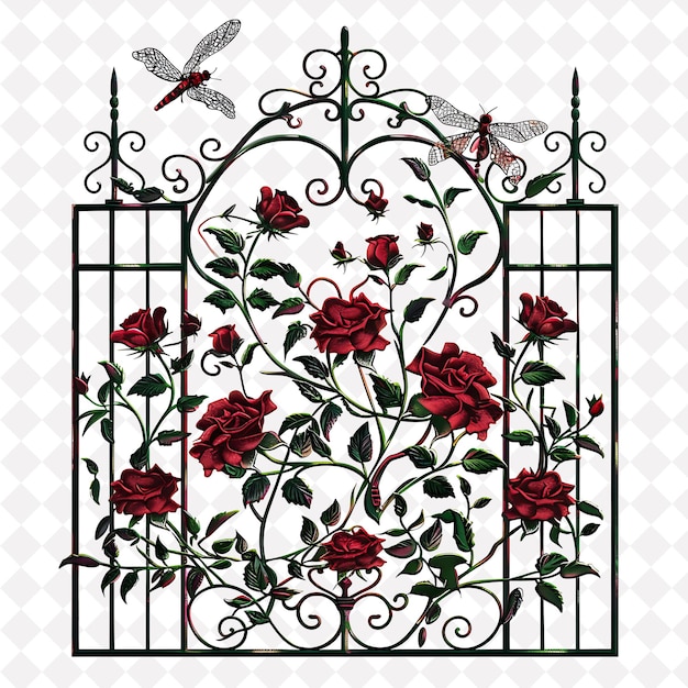 PSD victorian style trellis made from wrought iron decorated wit outline natural decorative design