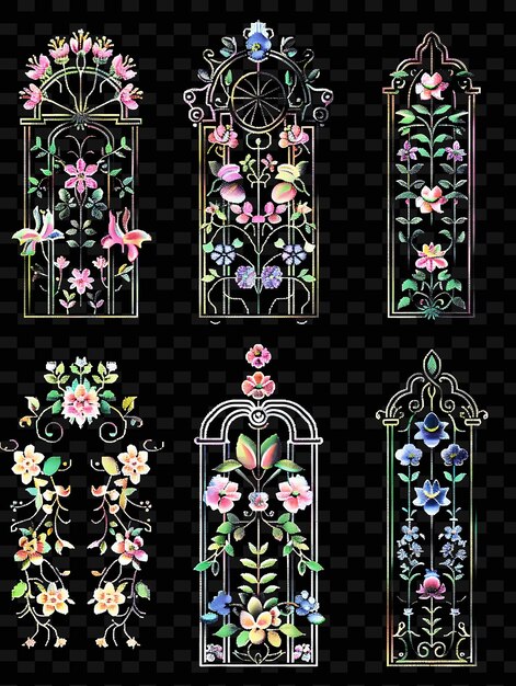 Victorian Style Trellises Pixel Art With Floral Motifs Using Creative Texture Y2K Neon Item Designs