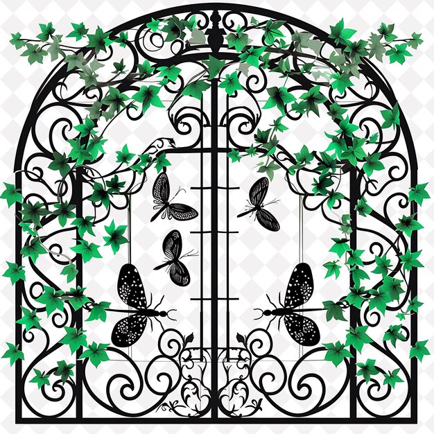 PSD victorian trellis constructed from wrought iron decorated wi outline natural decorative design