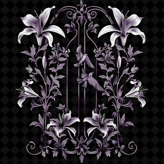 Victorian Trellis Made From Wrought Iron Adorned With Lilies Outline Natural Decorative Design