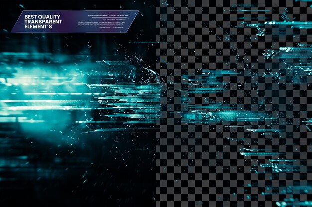PSD video damage with broadcasting error and teal blue glitch pattern on transparent background