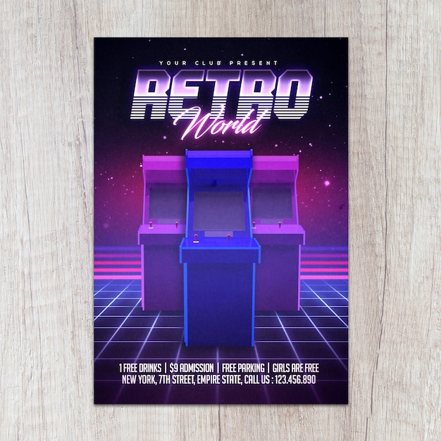 Video Games Flyer 80s Retro Arcade Gaming Flyer Template