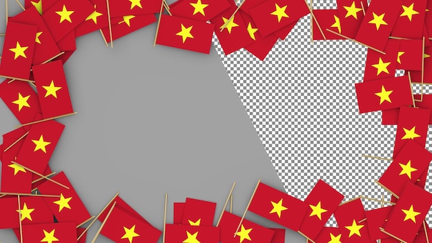 Vietnam Paper Flag scattered around the frame 3D Rendering