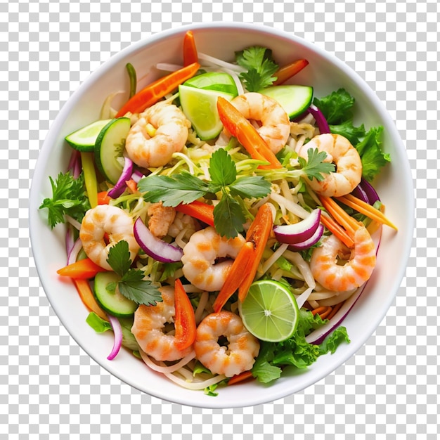 PSD vietnamese shrimp salad on white bowl isolated on transparent background