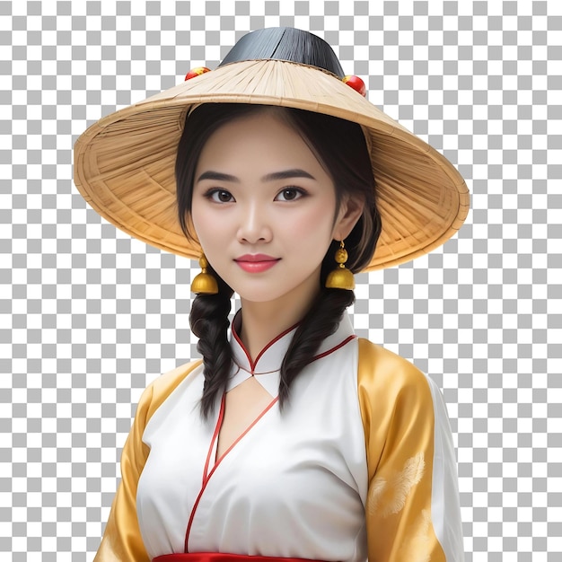 PSD vietnamese traditional women wearing hat png background