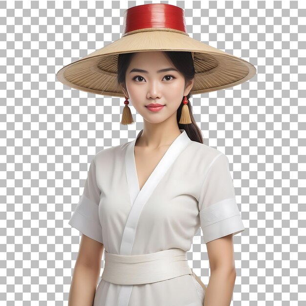 PSD vietnamese traditional women wearing traditional hat transparent photo