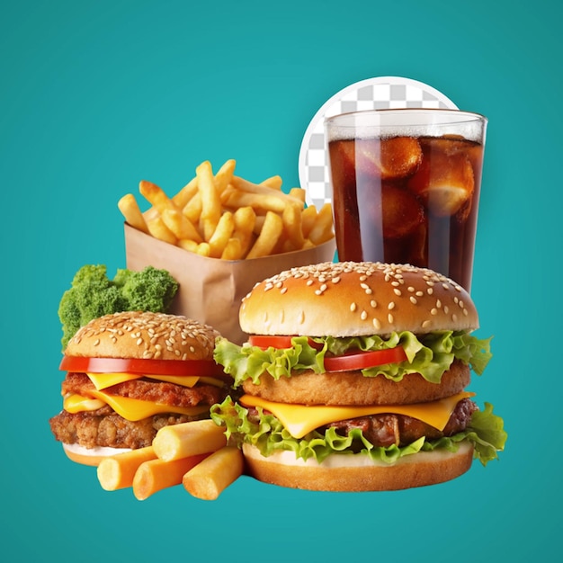 PSD view of 3d burger meal with french fries