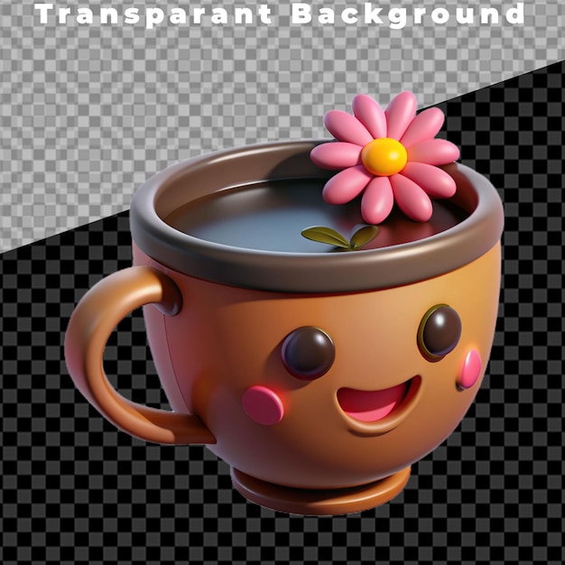 PSD view of 3d cartoon animated coffee cup