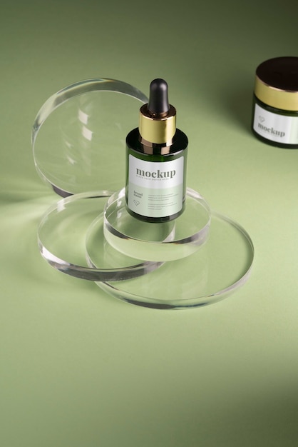 View of beauty serum bottle with dropper