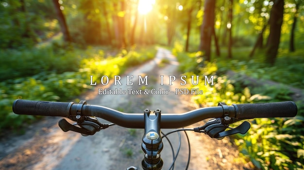 PSD view of bicycle handle bar againts nature path park concept of healthy lifestyle