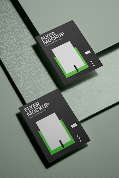 View of blank double square flyer mock-up design