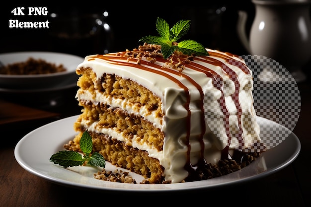 View of a carrot cake on transparent background