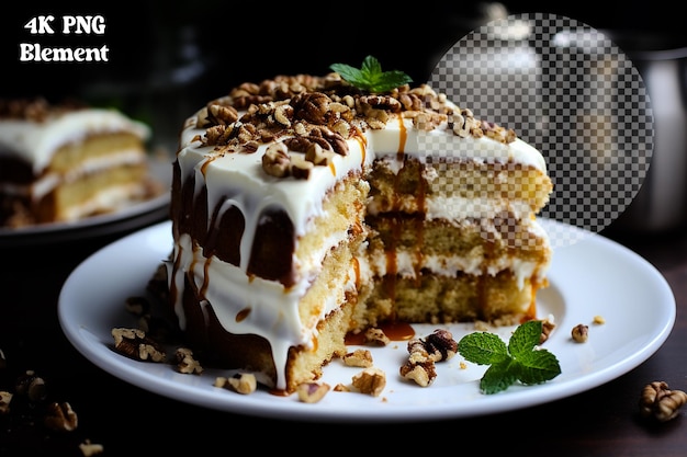 View of a carrot cake on transparent background