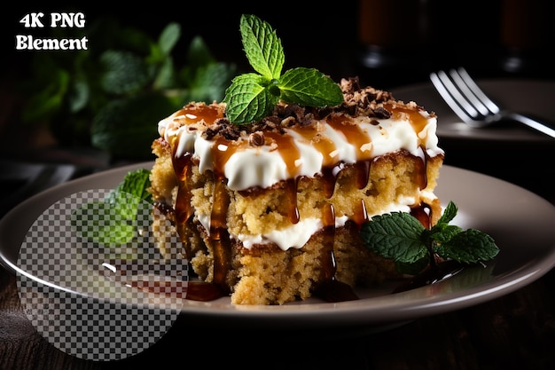 View of a carrot cake on transparent background