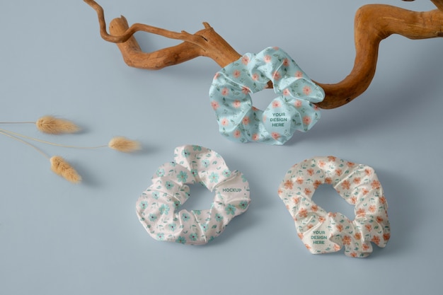 View of elastic scrunchie with different patterned fabric