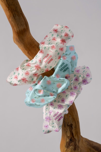 View of elastic scrunchie with different patterned fabric