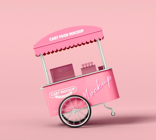 PSD view of food cart mock-up design with wheels