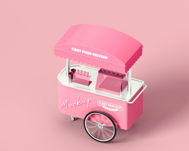 PSD view of food cart mock-up design with wheels