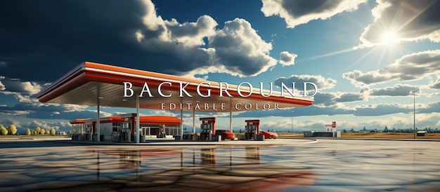 view of a gas fuel station with clouds and blue sky in the background