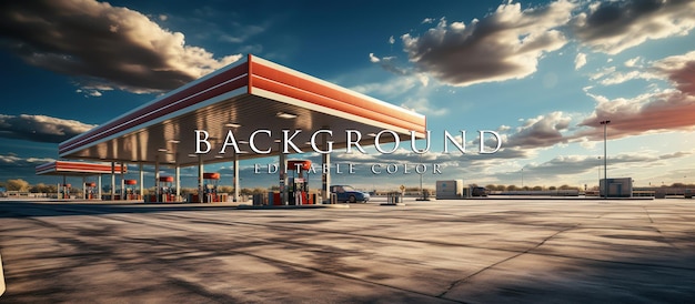 view of a gas fuel station with clouds and blue sky in the background