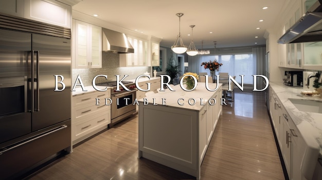 View of a luxury kitchen with marble countertops and kitchen appliances