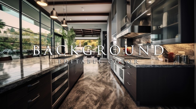 View of a luxury kitchen with marble countertops and kitchen appliances