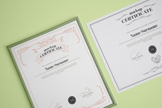 View of official certificate mock-up