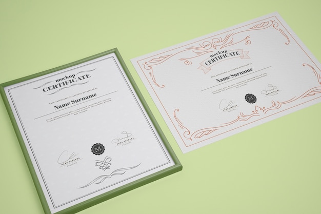 View of official certificate mock-up