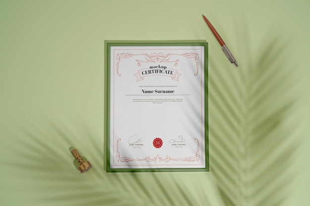 View of official certificate mock-up