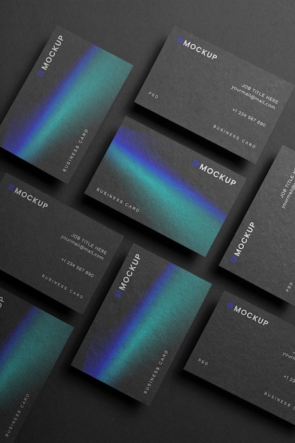 View of professional dark gradient business card mock-up