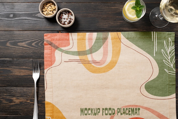 View of restaurant table setup with placemat mock-up