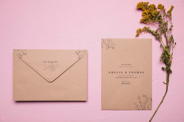 Above view wedding invitation mock-up