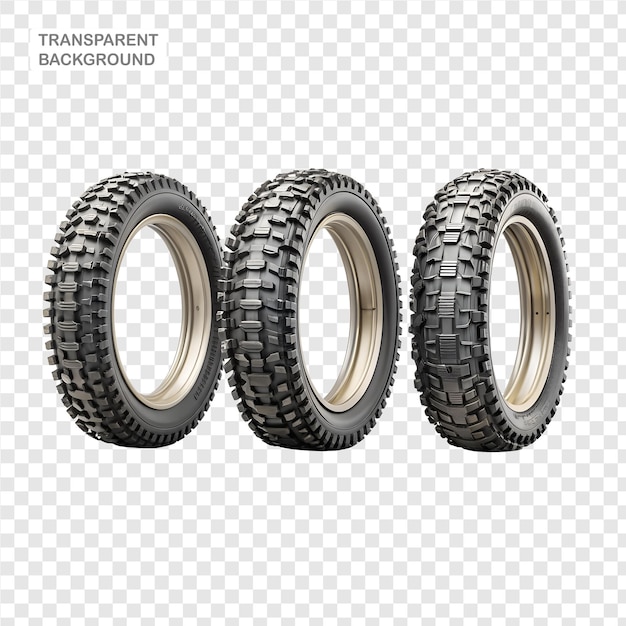 Views of racing offroad and road motorcycle tires from the front and side 3D illustration