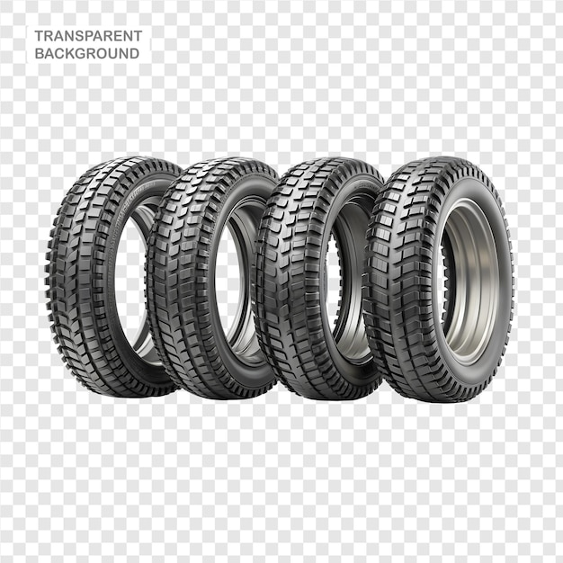 Views of racing offroad and road motorcycle tires from the front and side 3D illustration