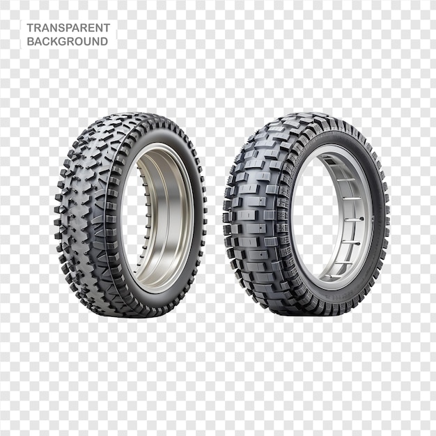 Views of racing offroad and road motorcycle tires from the front and side 3D illustration