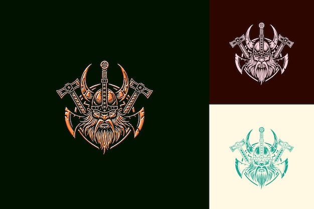 Viking Warrior Symbol Logo With Axe and Dragon Decorations W Creative Abstract Vector Designs