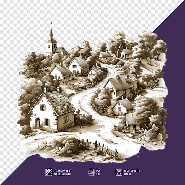 Village and mountain outline images without HD quality background