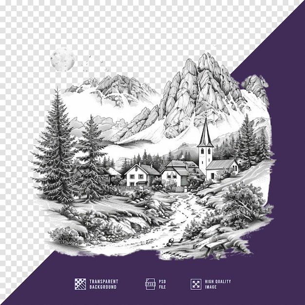 PSD village and mountain outline images without hd quality background