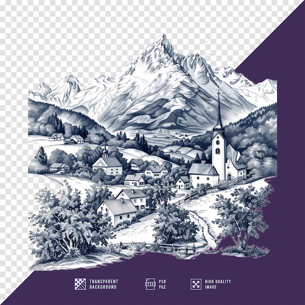 PSD village and mountain outline images without hd quality background