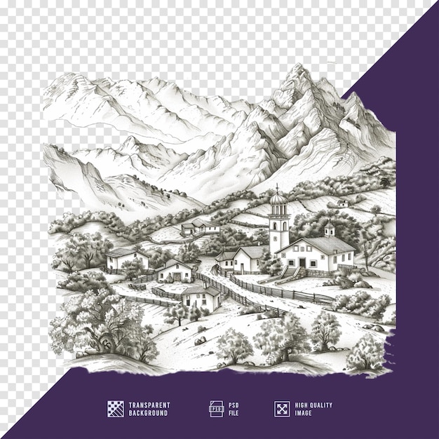 PSD village and mountain outline images without hd quality background