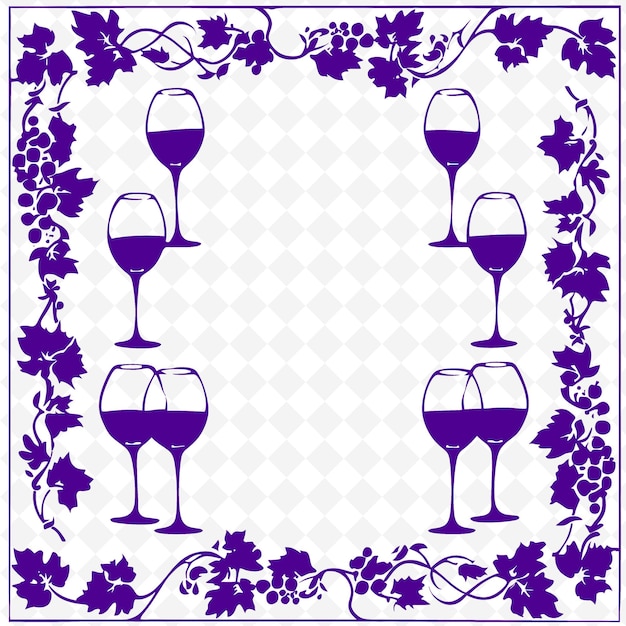 Vineyard Outline With Grapevine Frame and Wine Glass Symbol Illustration Frames Decor Collection