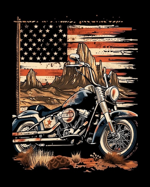 vintage American flag motorcycle t shirt design template