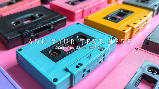 PSD vintage audio cassettes on pink background